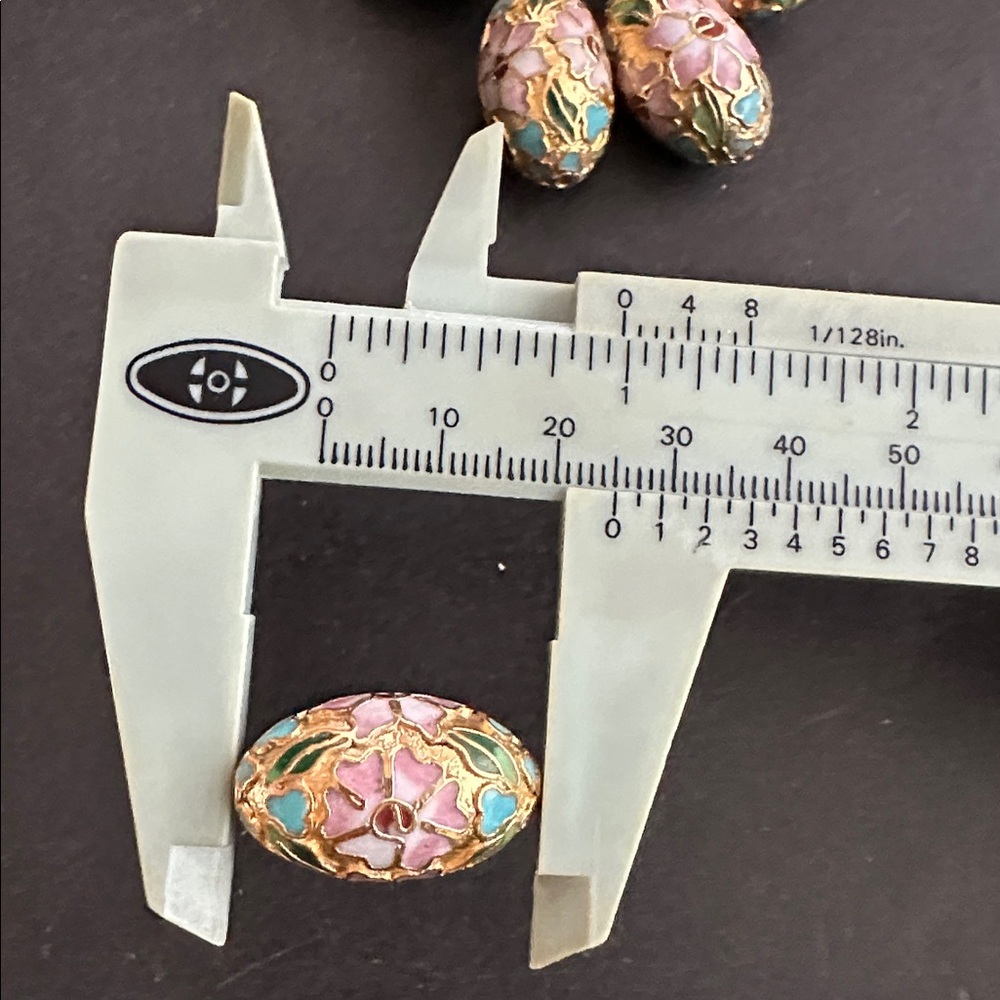Vintage LARGE Gold Oval Cloisonné beads - Picture 3 of 3